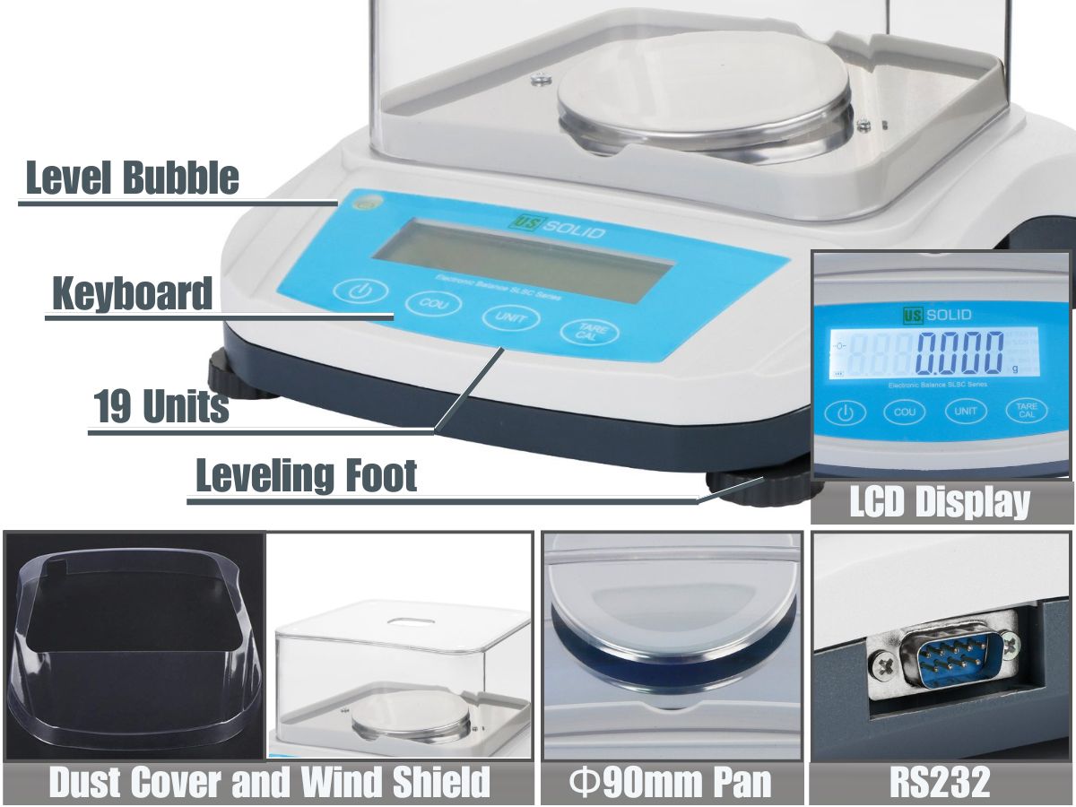 U.S. Solid 3000g X 0.01g Analytical Balance | 3kg Capacity Precision Scale | 10mg Readability | Lab Digital With Windshield