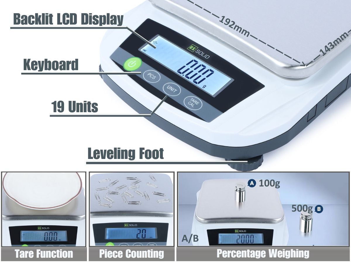 RESHY Lab Scale 5000g X 0.01g High Precision Digital Analytical 0.01g Accuracy Balance
