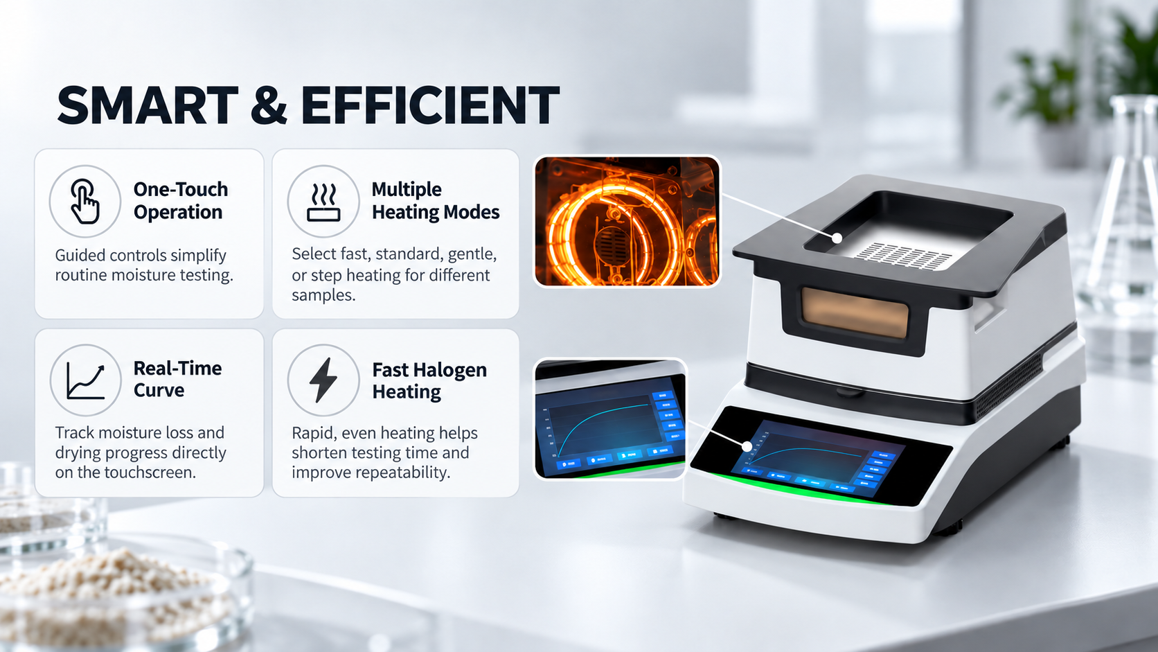 Halogen moisture analyzer features